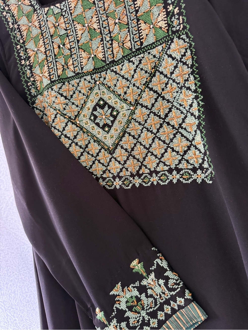 Hand Embroidered Palestinian thobe , beaded and embellished thob Henna dress